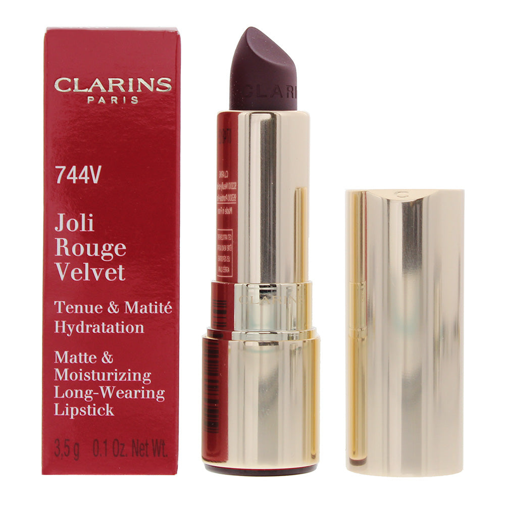 Clarins Joli Rouge Velvet Matte and Moisturising Long Wearing 744V Plum Lipstick 3.5g