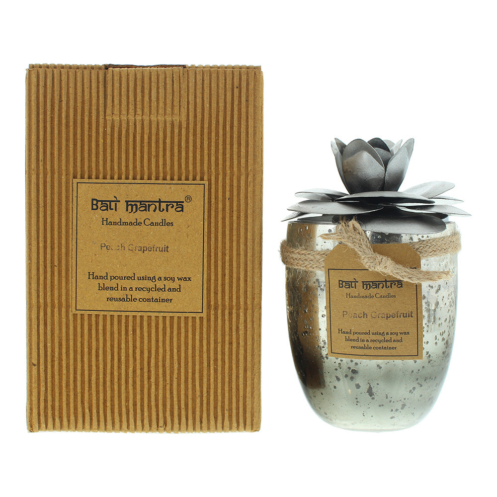Bali Mantra Camellia Glass Silver Peach Grapefruit Candle 500G