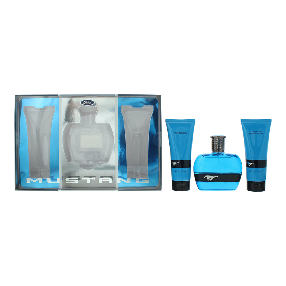 Mustang Blue 3 Piece Gift Set: Eau de Toilette 100ml - Aftershave Balm 100ml - Hair Shower Gel 100ml