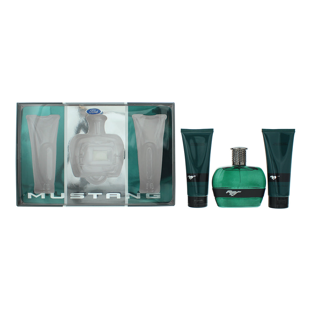 Mustang Green 3 Piece Gift Set: Eau de Toilette 100ml - Aftershave Balm 100ml - Hair Shower Gel 100ml