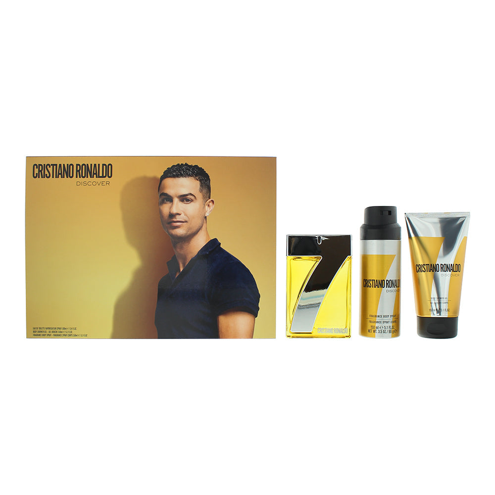 Cristiano Ronaldo CR7 Discover 3 Piece Gift Set: Eau de Toilette 100ml - Shower Gel 150ml - Body Spray 150ml