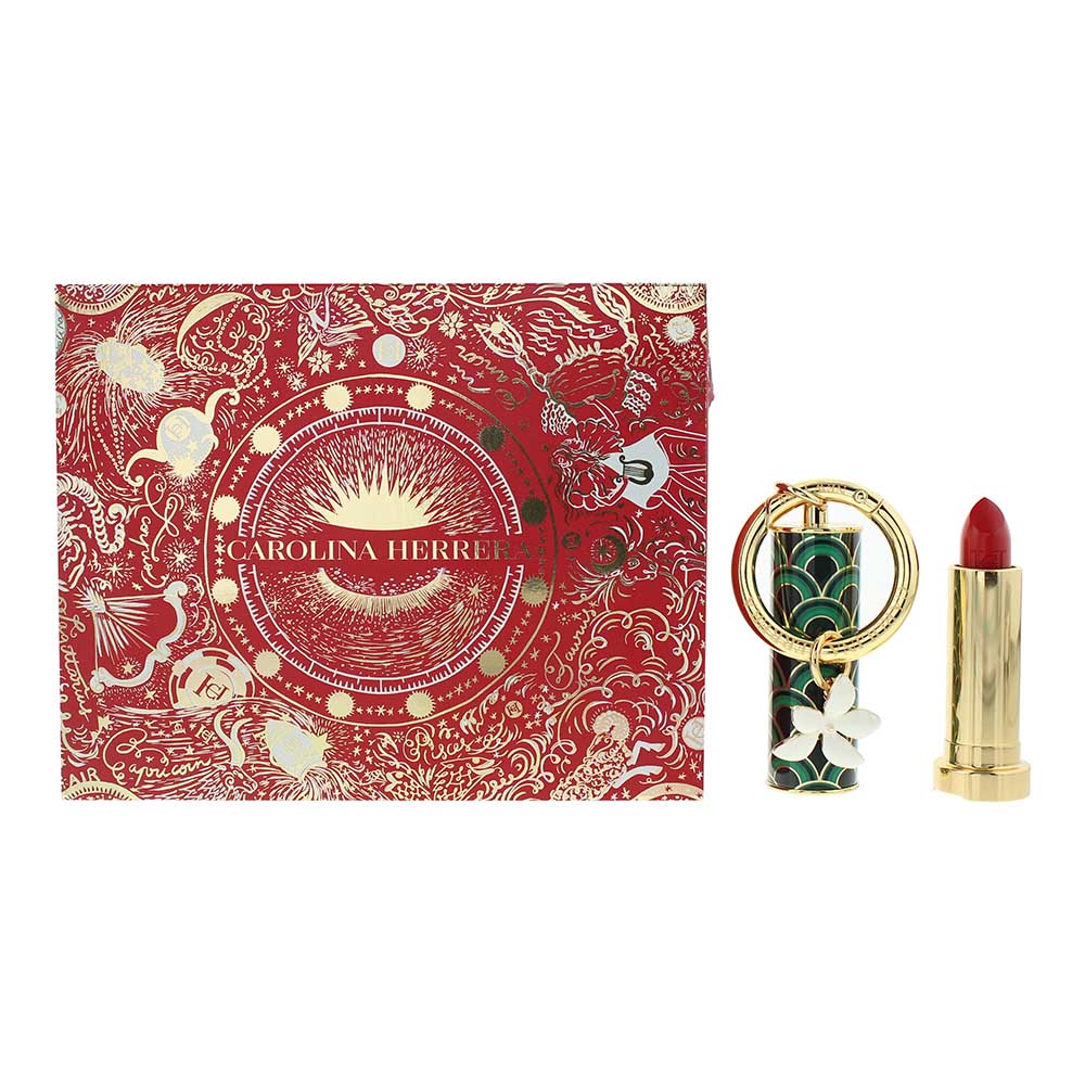 Carolina Herrera Fabulous Kiss 3 Piece Gift Set: Satin Red 310 Lipstick 3.5G - Jasmine Charm - Green Waves Cap