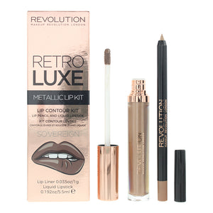 Revolution Retro Luxe Metallic Lip Kit Sovereign Lip Liner 1g Liquid Lipstick 5.5ml
