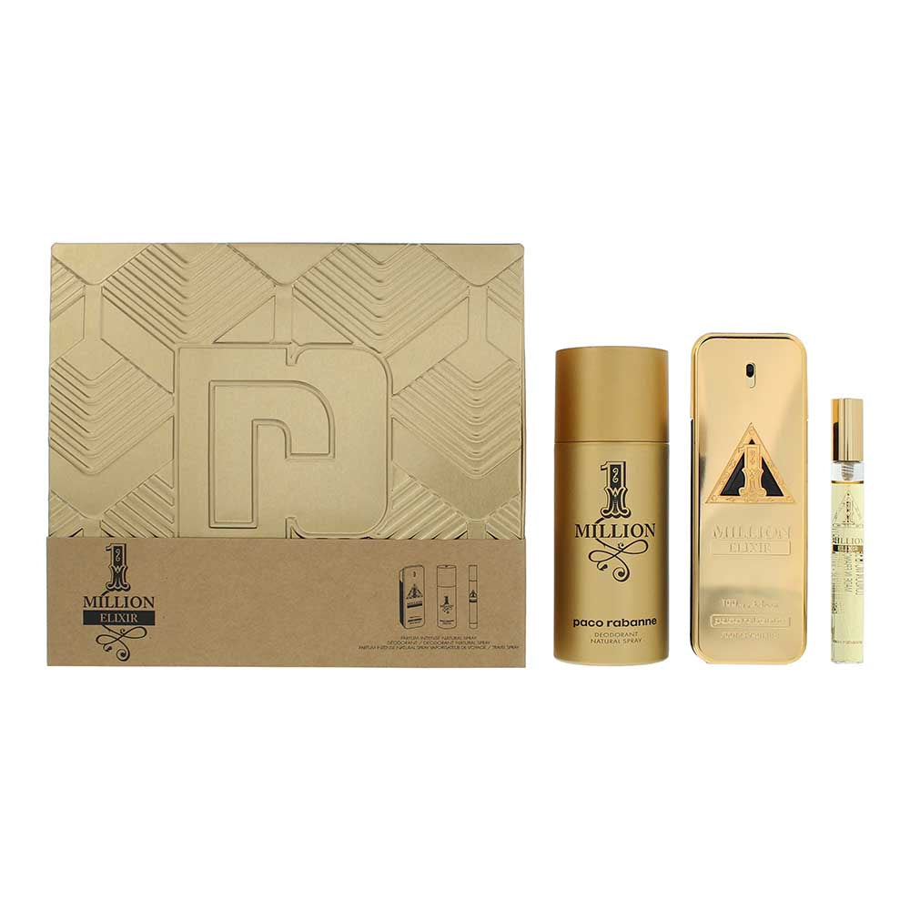 Paco Rabanne 1 Million Elixir Parfum Intense 3 Piece Gift Set: Eau de Parfum 100ml - Eau de Parfum 10ml - Deodorant Spray 150ml