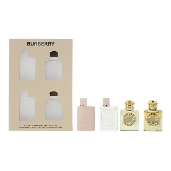 Burberry Her 4 Piece Gift Set: Her Eau De Parfum 5ml - Her Elixir Eau De Parfum Intense 5ml - Goddess Eau De Parfum 5ml - Godeau De Parfum Intense 5ml