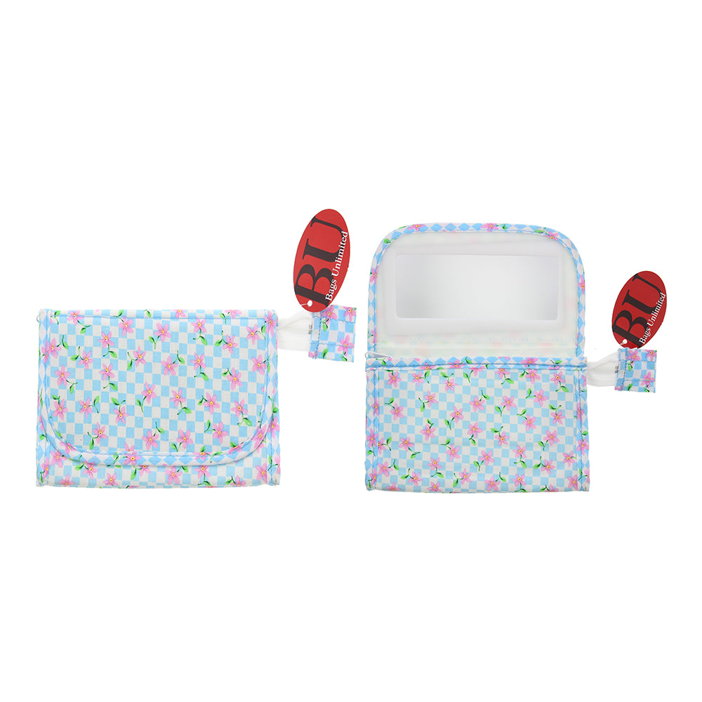 Bags Unlimited Vienna Blue Pink Mirror Cosmetic Bag