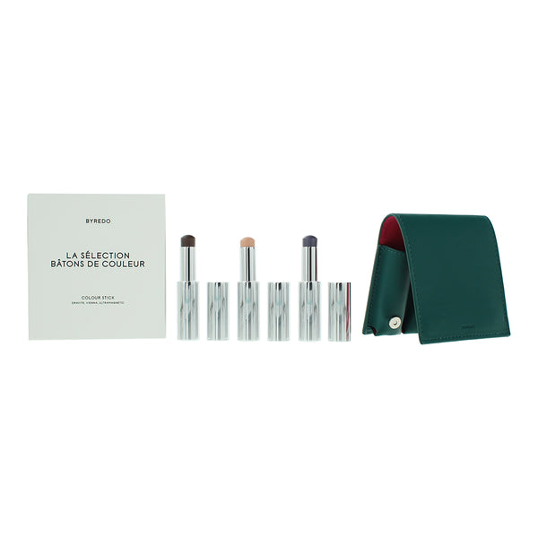 Byredo Deep Teal Set Of 3 + Leather Pouch: Solar Flare, Flower Play, Kumato Face