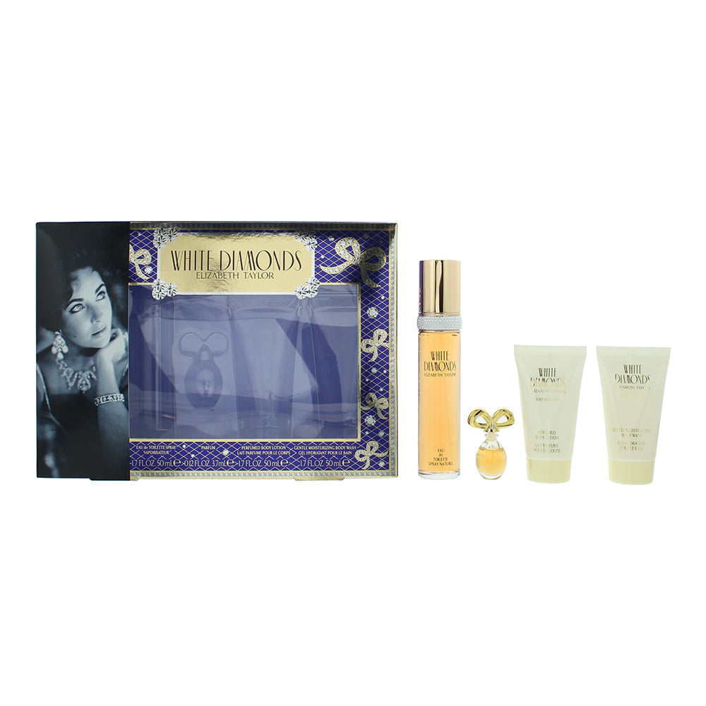 Elizabeth Taylor White Diamonds 4 Piece Gift Set: Eau De Toilette 50ml - Body Lotion 50ml - Shower Gel 50ml - Parfum 3.7ml