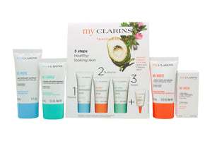 Clarins Grab And Go Set 30ml Cleansing Gel + 15ml Reboost Cream + 15ml Recharge Mask + 3ml Eye Treatment