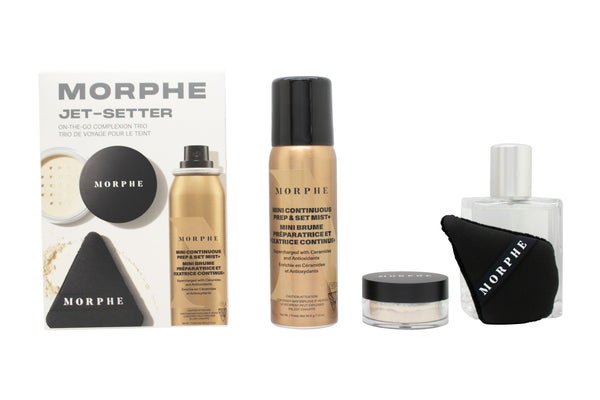Morphe Jet-Setter Gift Set 36.8ml Continuous Prep & Set Mist + 2.6g Translucent Setting Powder + Highlight & Contour Sponge
