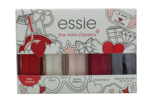 Essie The Mini Classics Nail Polish Gift Set 5ml Fifth Avenue + 5ml Blanc + 5ml Ballet Slippers + 5ml Water Melon + 5ml Base & Top Coat