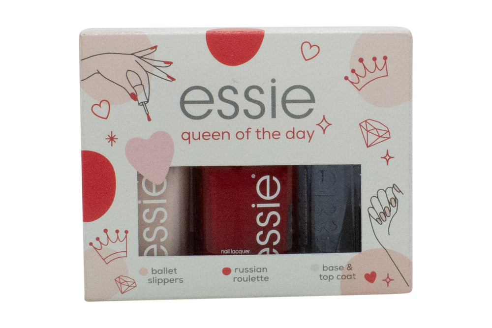 Essie Queen Of The Day Nail Polish Gift Set 13.5ml Ballet Slippers + 13.5ml Russian Roulette + 13.5ml Base & Top Coat