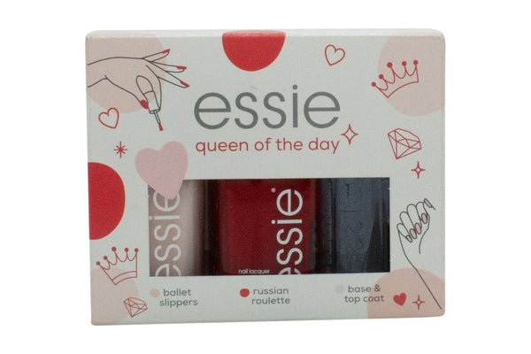 Essie Queen Of The Day Nail Polish Gift Set 13.5ml Ballet Slippers + 13.5ml Russian Roulette + 13.5ml Base & Top Coat