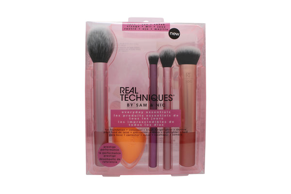 Real Techniques Everyday Essentials Make-Up Brush Set 5 Pieces (1 x Blusher Brush 1 x Miracle Complexion Sponge1 x Face Powder Brush 1 x Eye Brush)
