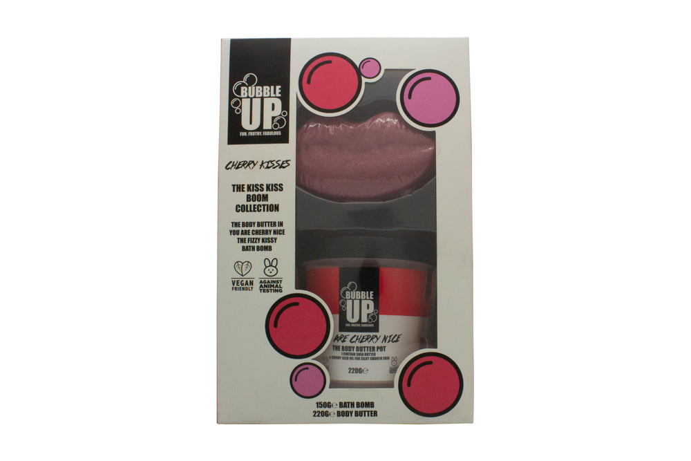 Bubble Up Kiss Kiss Boom Gift Set 150g Fizzy Kissy Bath Fizzer + 200g Cherry Nice Body Butter