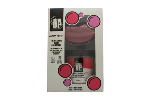 Bubble Up Kiss Kiss Boom Gift Set 150g Fizzy Kissy Bath Fizzer + 200g Cherry Nice Body Butter